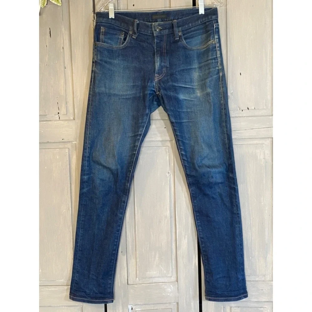 Uniqlo Jeans 31x30 Selvedge Slim Straight Vintage Wash Stretch Blue Denim Japan